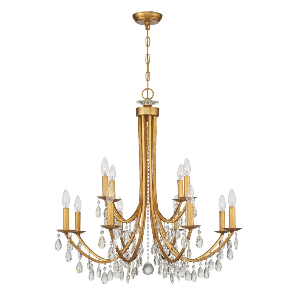 Bridgehampton 12 Light Hand Cut Crystal Antique Gold Chandelier