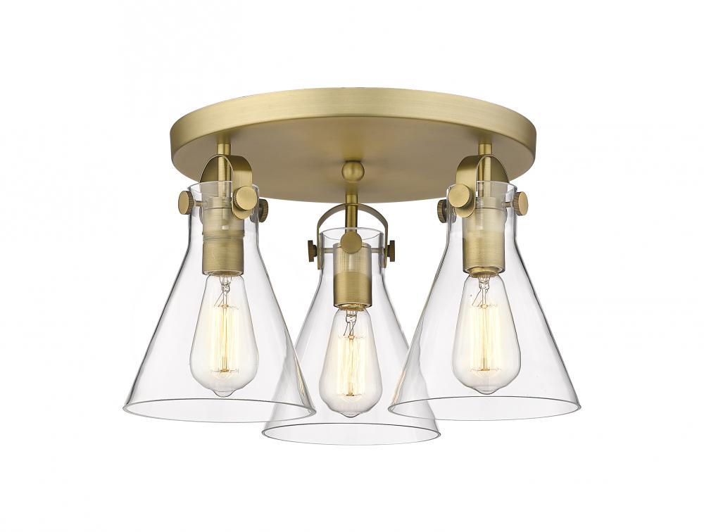 Newton Cone - 3 Light - 18 inch - Brushed Brass - Flush Mount