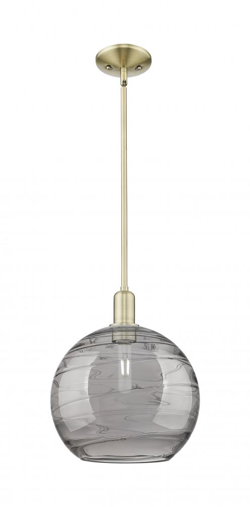 Athens Deco Swirl - 1 Light - 12 inch - Antique Brass - Stem hung - Mini Pendant