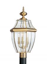 Generation Lighting 8239-02 - Lancaster traditional 3-light outdoor exterior post lantern in polished brass gold finish with clear