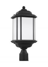 Generation Lighting 82529-12 - Kent traditional 1-light outdoor exterior post lantern in black finish with satin etched glass panel