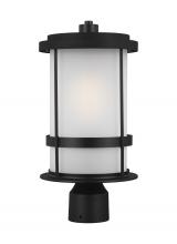 Generation Lighting 8290901-12 - Wilburn modern 1-light outdoor exterior post lantern in black finish with satin etched glass shade