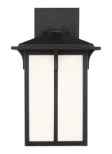 Generation Lighting 8552701-12 - Tomek modern 1-light outdoor exterior small wall lantern sconce in black finish with etched white gl