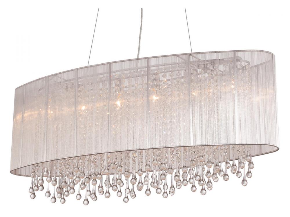 Beverly Dr. Oval Silver Silk String Shade And Crystal Dual Sconce Chandelier