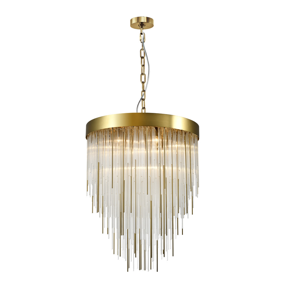 9-Light 24" Round Aged Brass Convertible Flush Crystal Chandelier