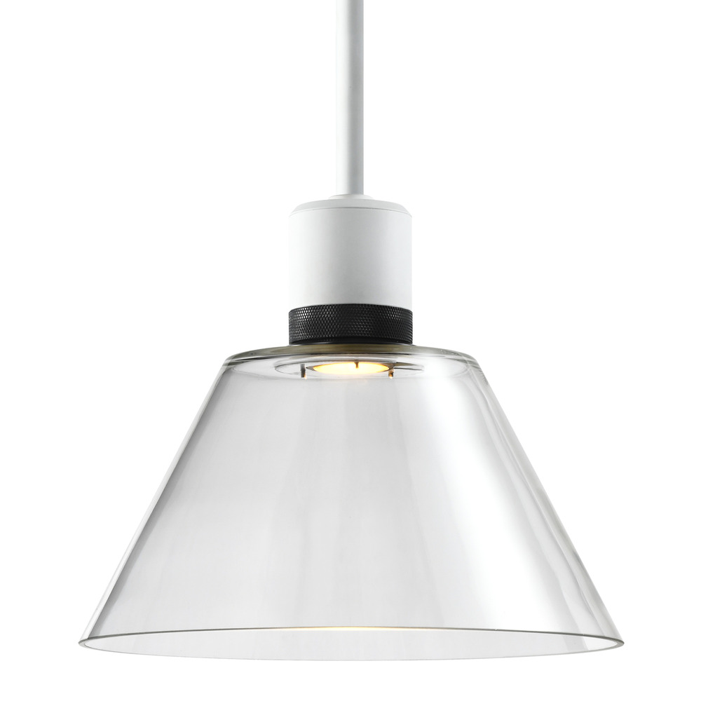 12" LED 3CCT Clear Cone Glass Pendant Light and Matte White with Black Metal Finish