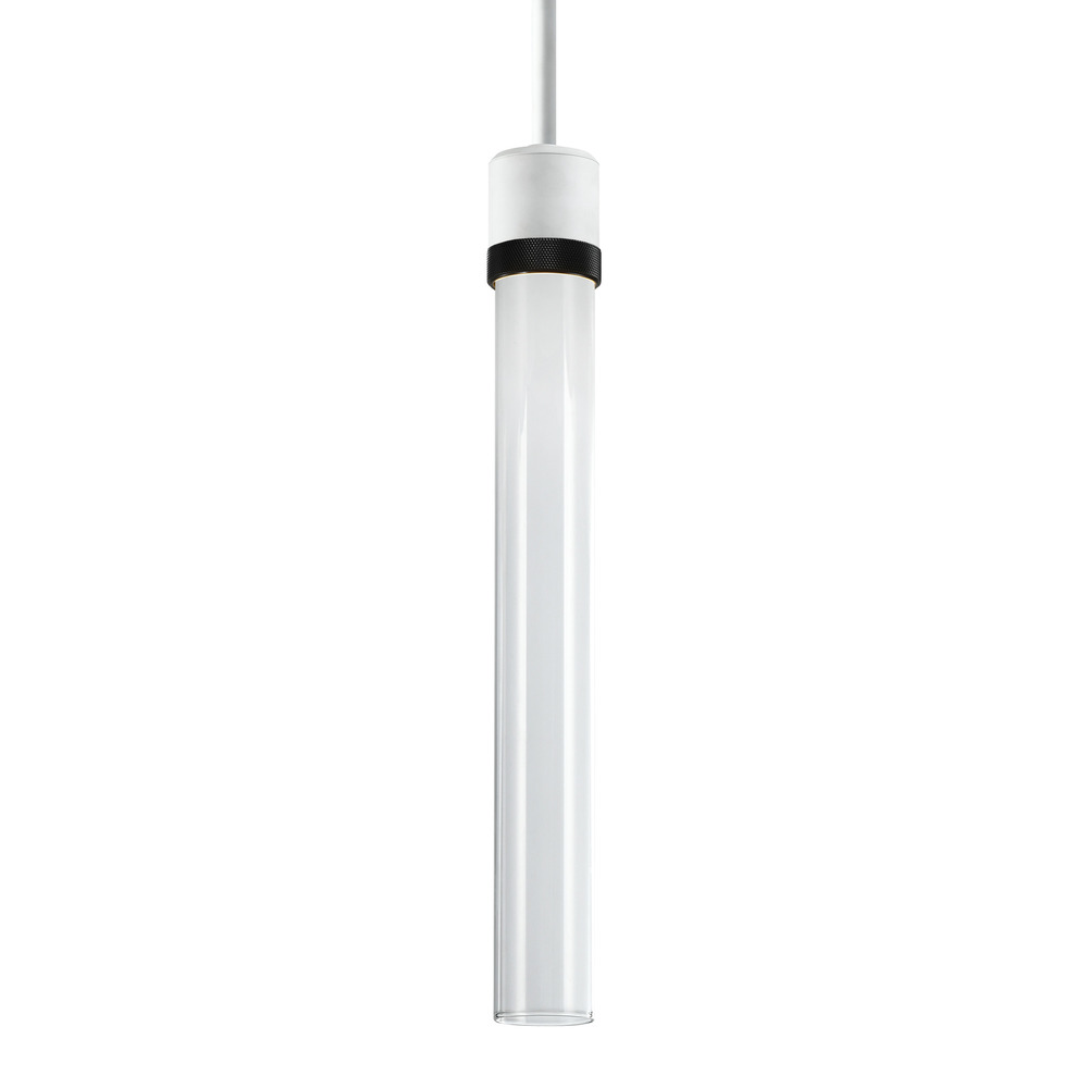 3" LED 3CCT Cylindrical Pendant Light, 18" Clear Glass and Matte White with Black Finish