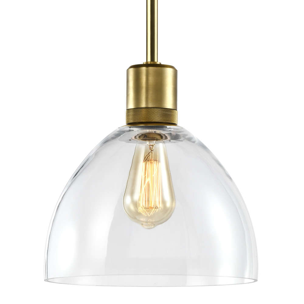 10" E26 Clear Dome Glass Pendant Light and Aged Brass Metal Finish