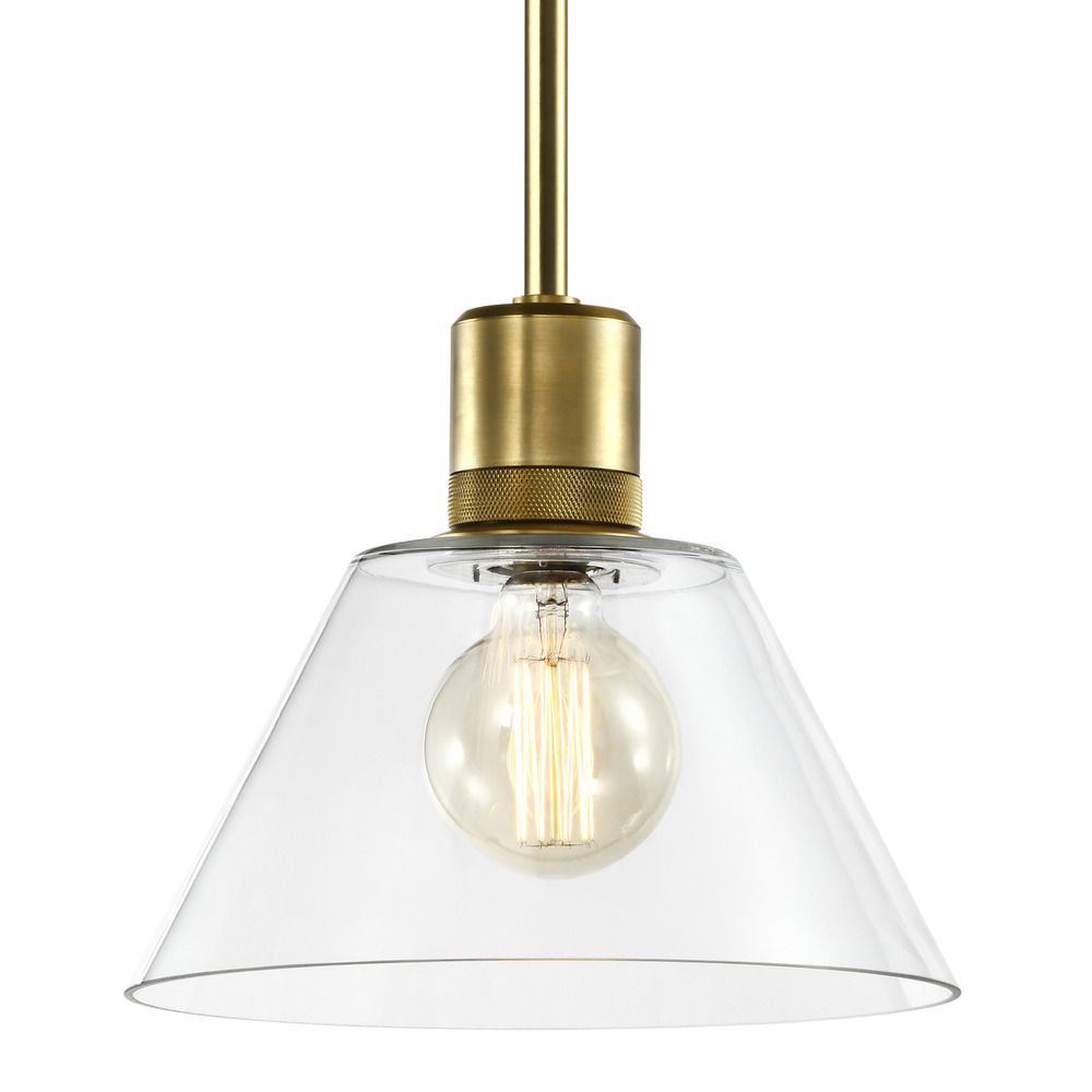 12" E26 Clear Cone Glass Pendant Light and Aged Brass Metal Finish