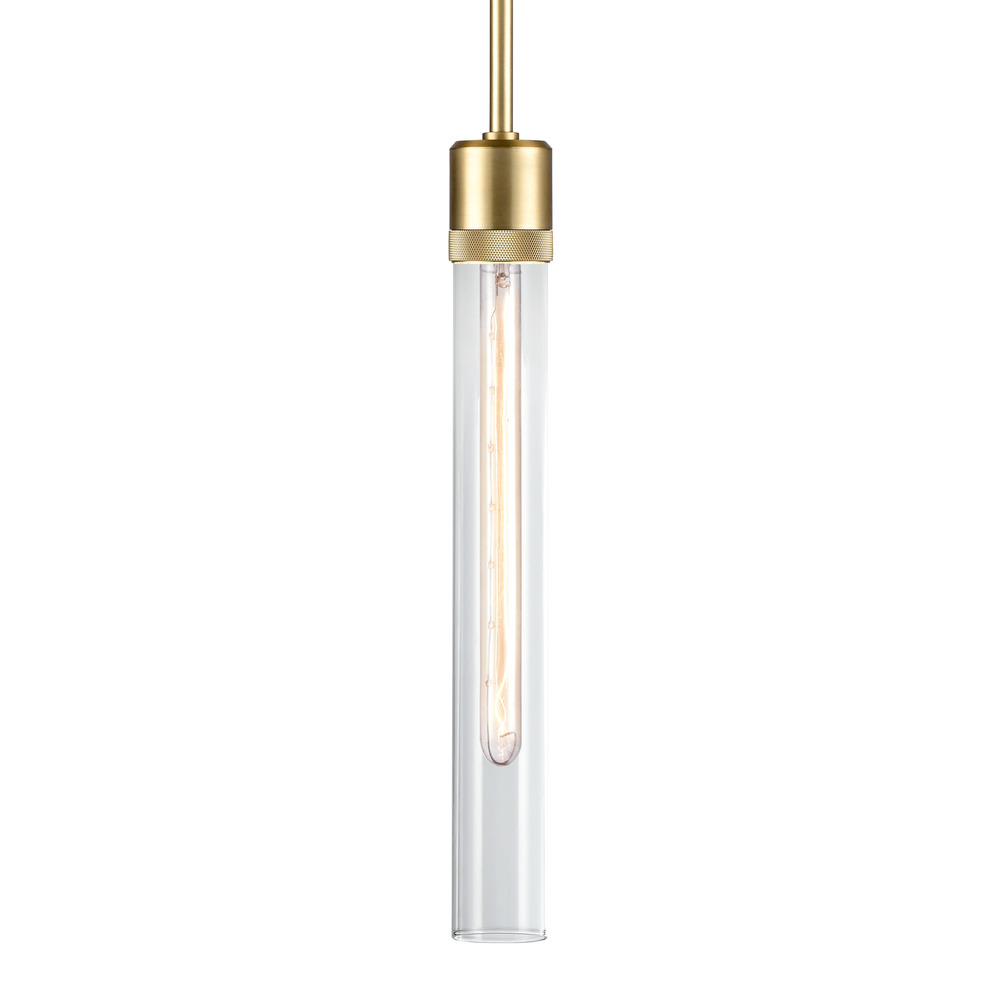 3" E26 Cylindrical Pendant Light, 18" Clear Glass and Aged Brass Finish