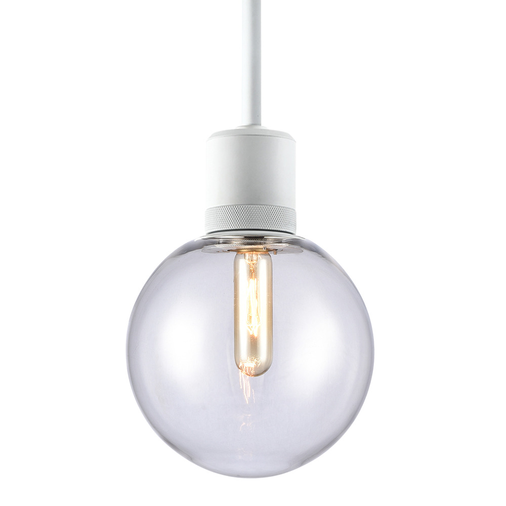 8" E26 Clear Globe Glass Pendant Light and Matte White Metal Finish