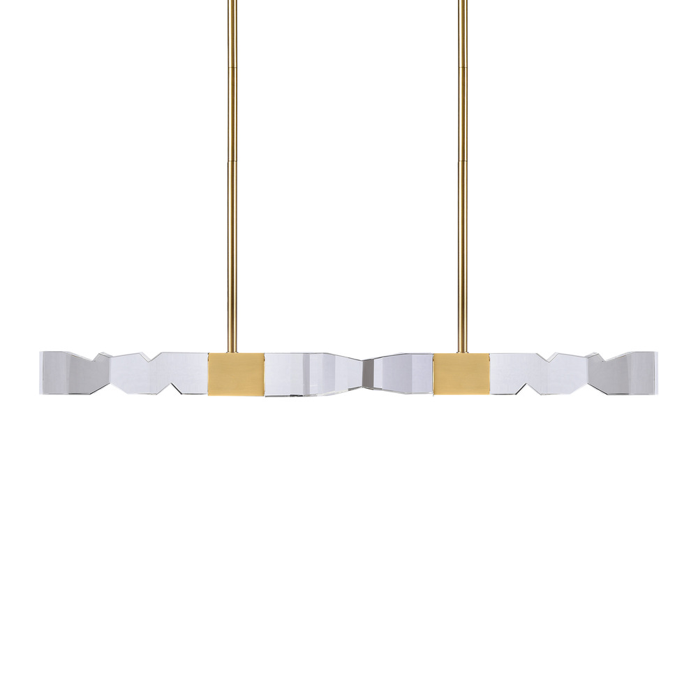 LED 3CCT 4-Light 49" Unique 3"x3" Carved Crystals Luxury Aged Brass Linear Pendant