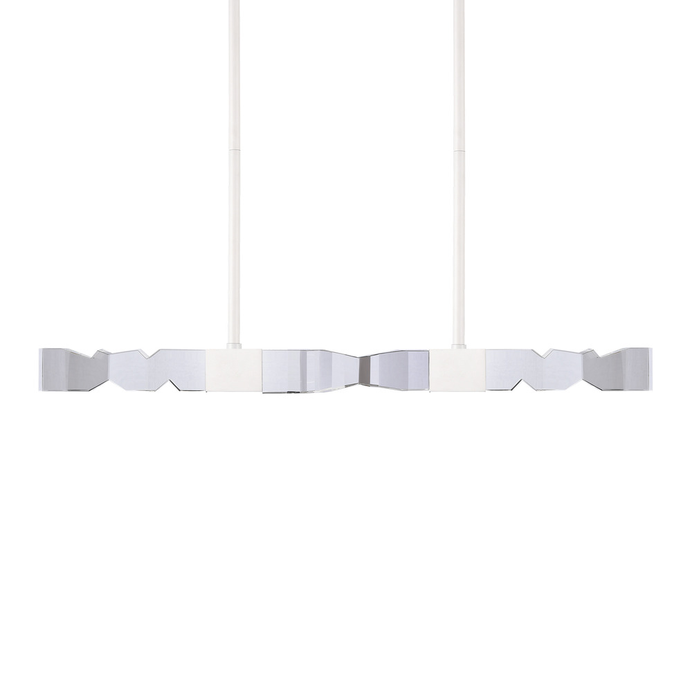 LED 3CCT 4-Light 49" Unique 3"x3" Carved Crystals Luxury Matte White Linear Pendant