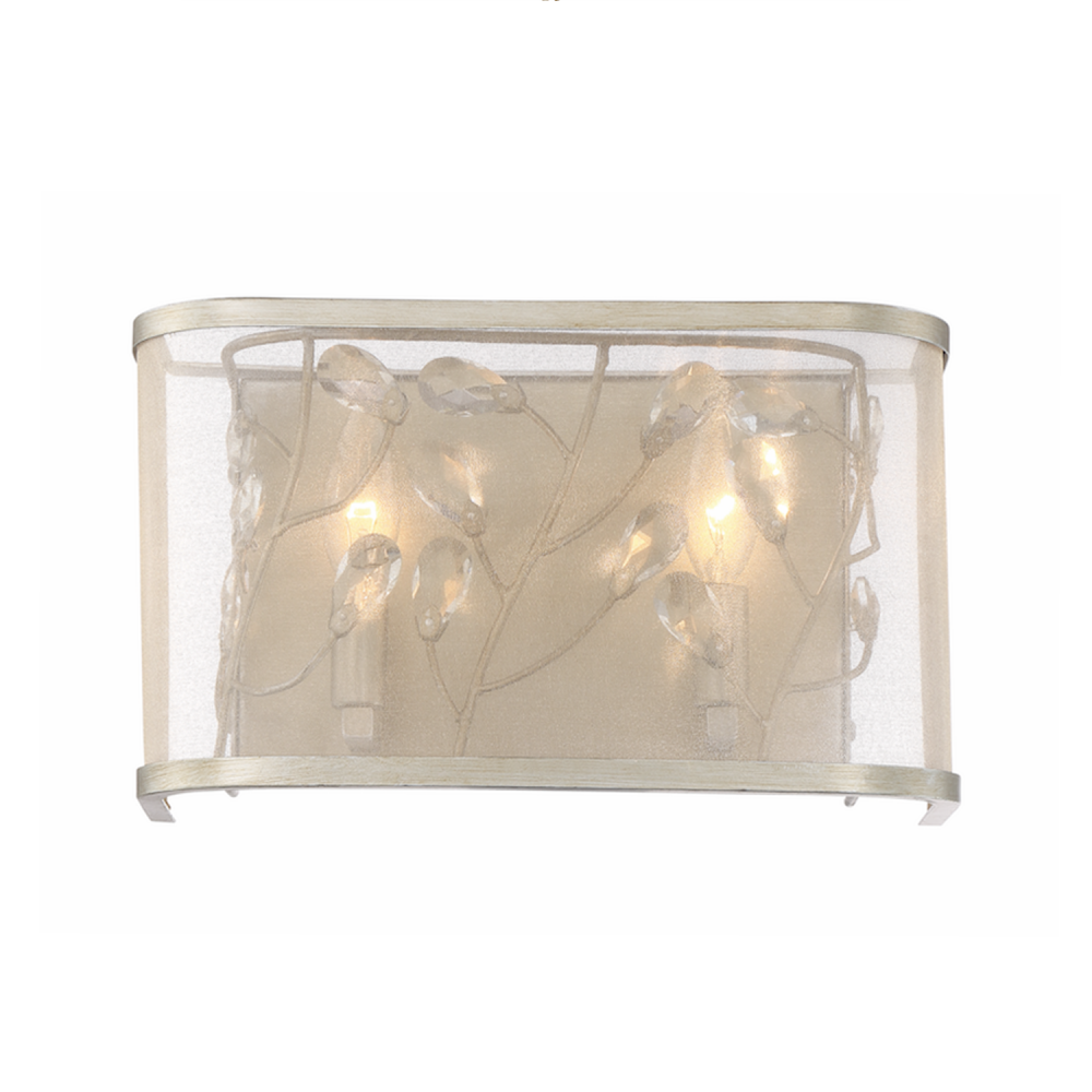 2-Light 6" Organic Shade Crystal Leaf Wall Sconce