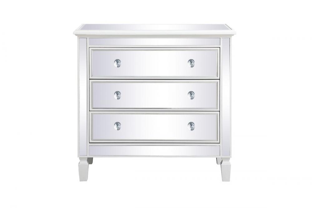 33 inch mirrored 3 drawer chest in antique white