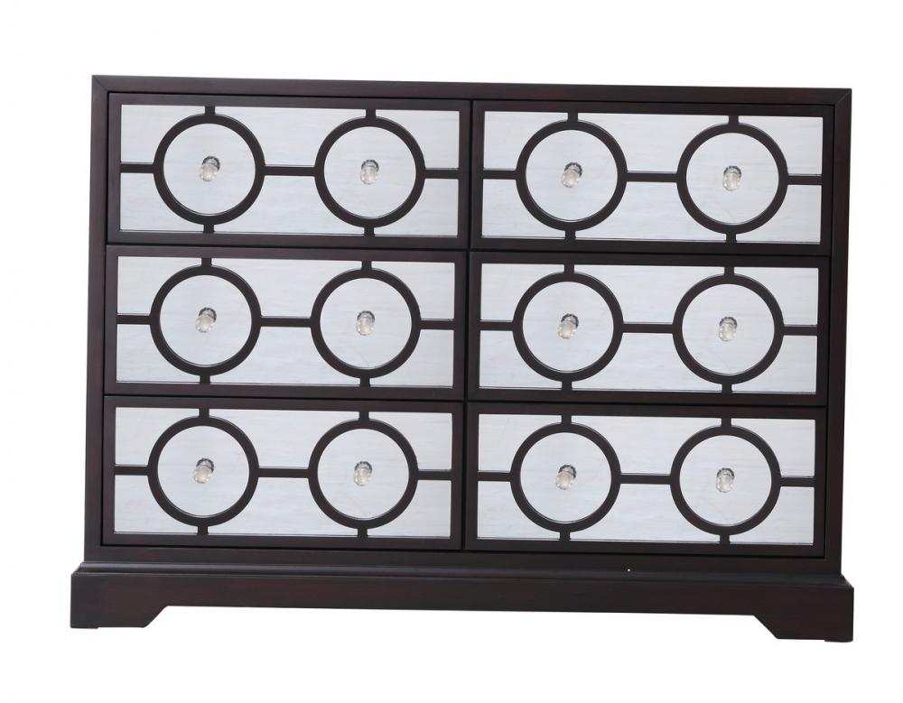 48 in. mirrored six drawer cabinet in dark walnut