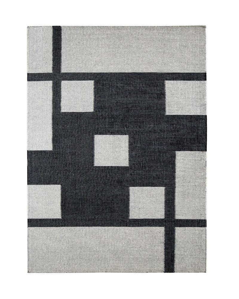 ANSEL BLACK AND WHITE MODERN FLATWEAVE WOOL AREA RUG, 6'6" x 9'6"