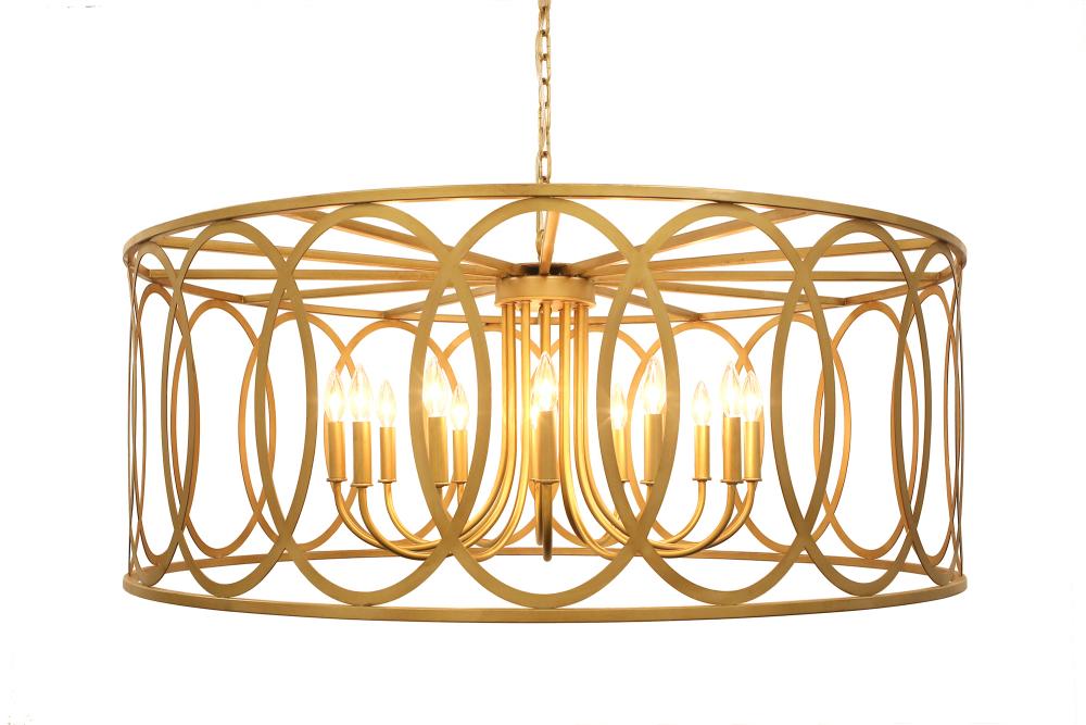 Chatrie Round Extra-Large Gold Drum Chandelier, 48"