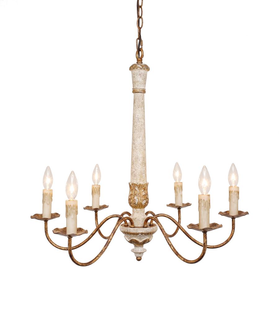 Colette 27" Round French Country Wood and Gold Chandelier
