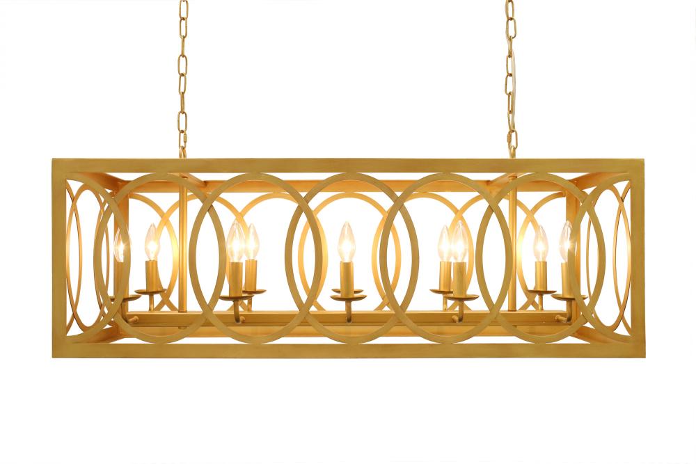Thiago Rectangular Gold 10-Light Chandelie