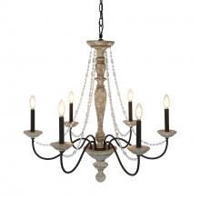 Light Citizen JANE-6 C - Jane French Country Rustic 6-Light Distressed Wood Chandelier, Crystal