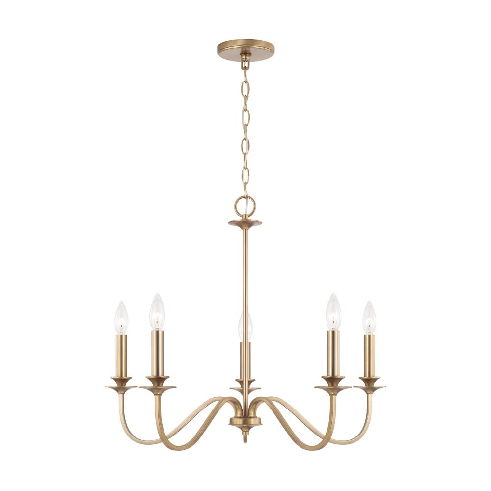 5-Light Chandelier in Matte Brass with Decorative Double Bobeches